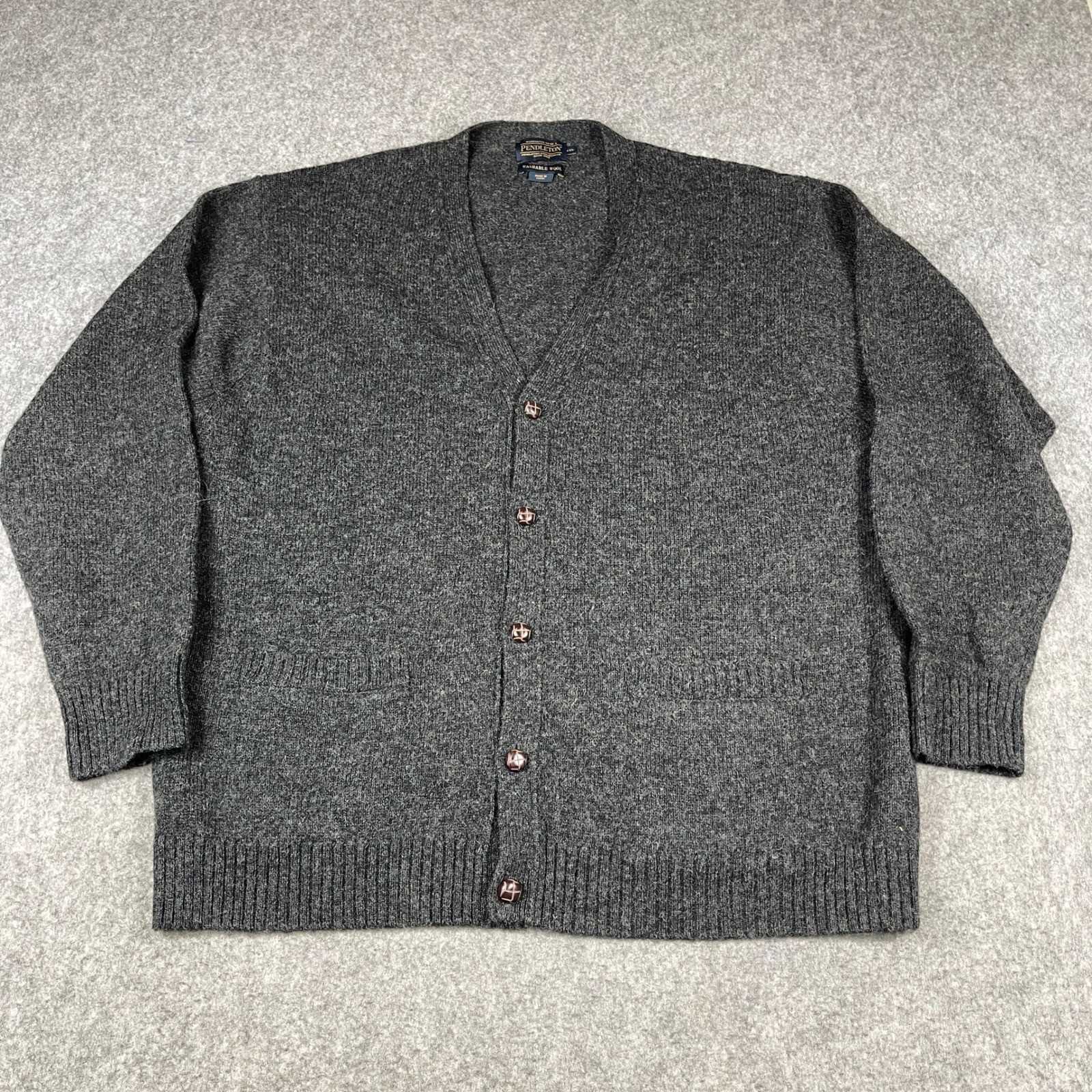 Pendleton 男士经典可机洗设得兰羊毛开衫 炭灰色 2XL